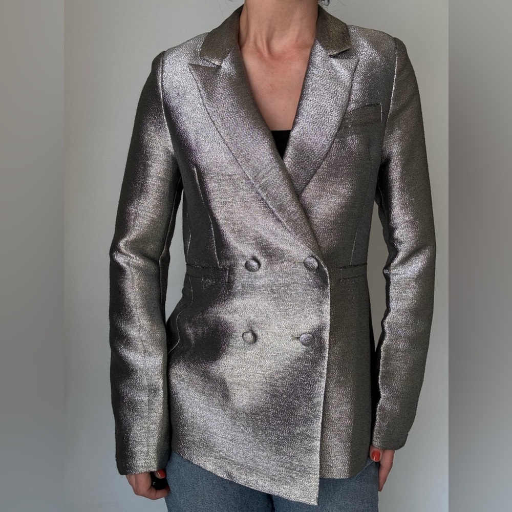 re:named silver Metallic lamé Double Breasted Blazer small